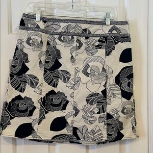LOFT Black and Cream Floral A-Line Skirt